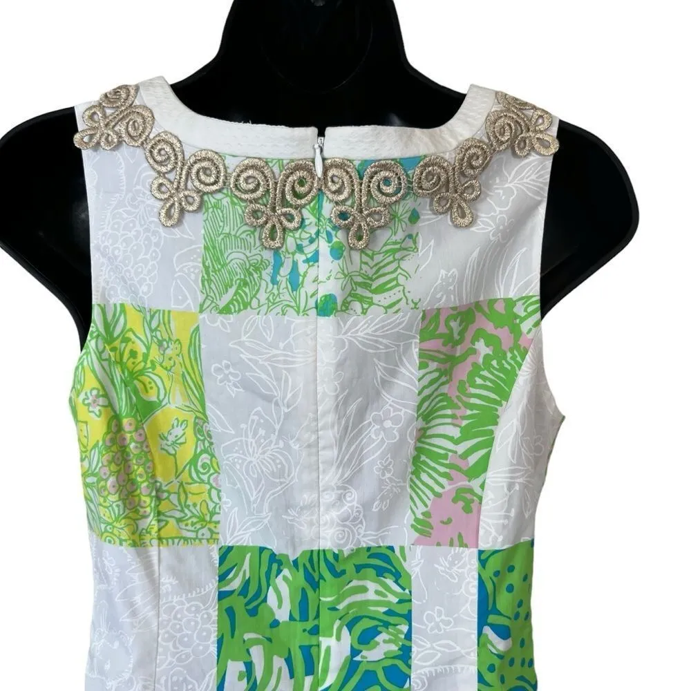 Lilly Pulitzer Janice Mini Dress Gold Lace Lioness Patchwork - Image 14