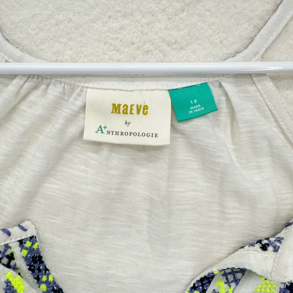 Boho Plus Size Maeve by Anthropologie Embroidered Cotton Top/Mini Dress - Image 2