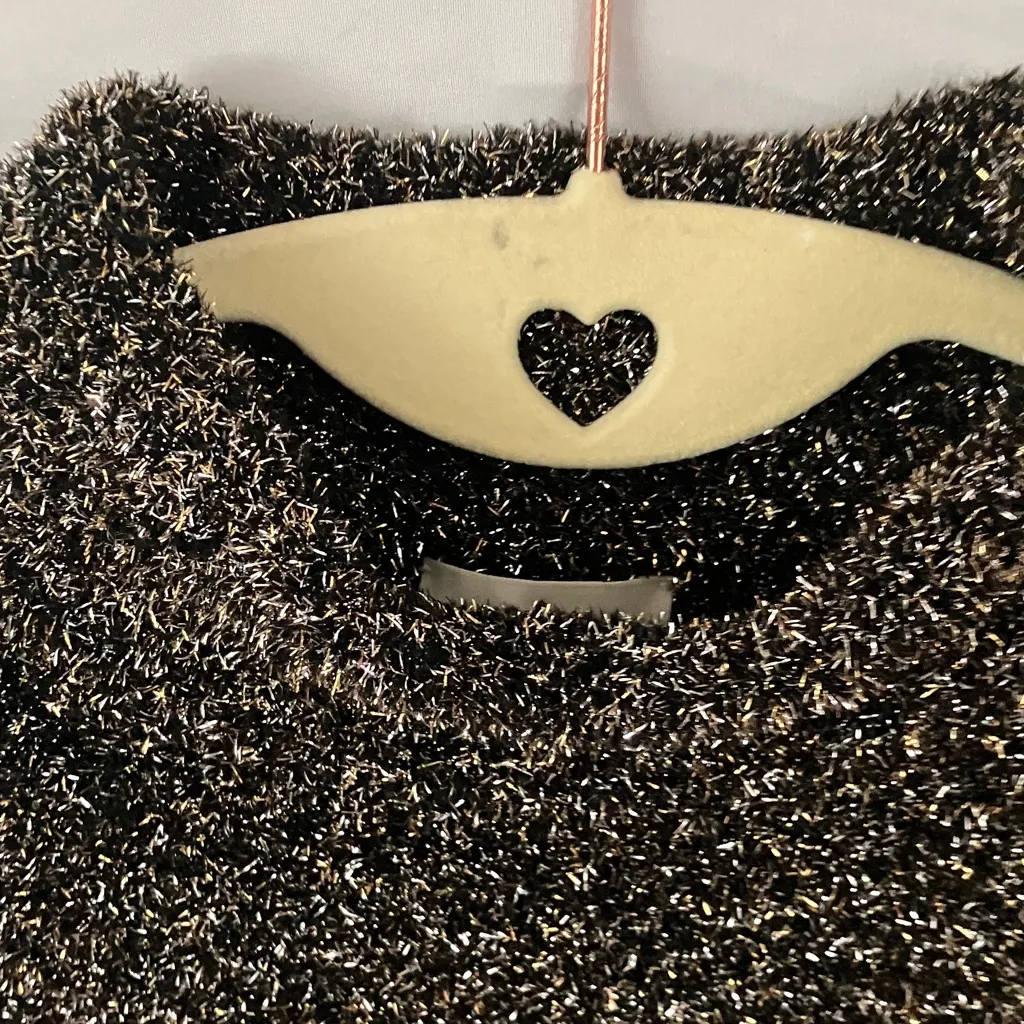 Kate Spade: Holiday/Christmas Metallic Black/White/Gold Short Sleeve Sweater- S - Image 9