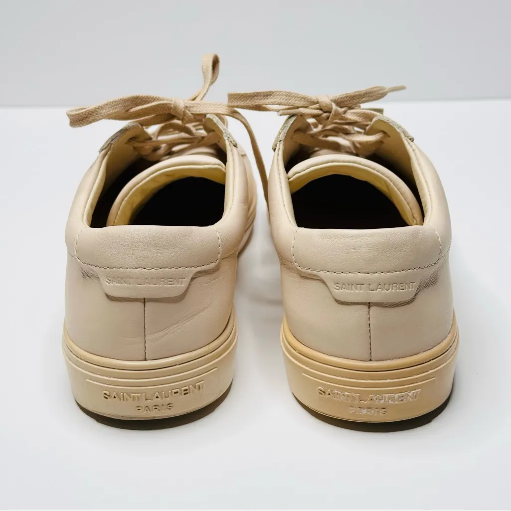 Saint Laurent Women’s Andy Beige Cream Leather Round Toe Trainers Sneakers - Image 6