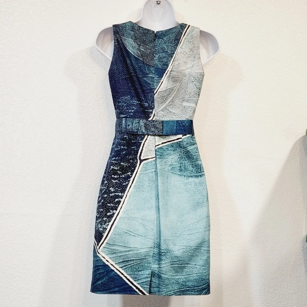 ELIE Tahari Rare Aquamarine dark blue liquid marble Sheath Dress Size 0 - Image 5