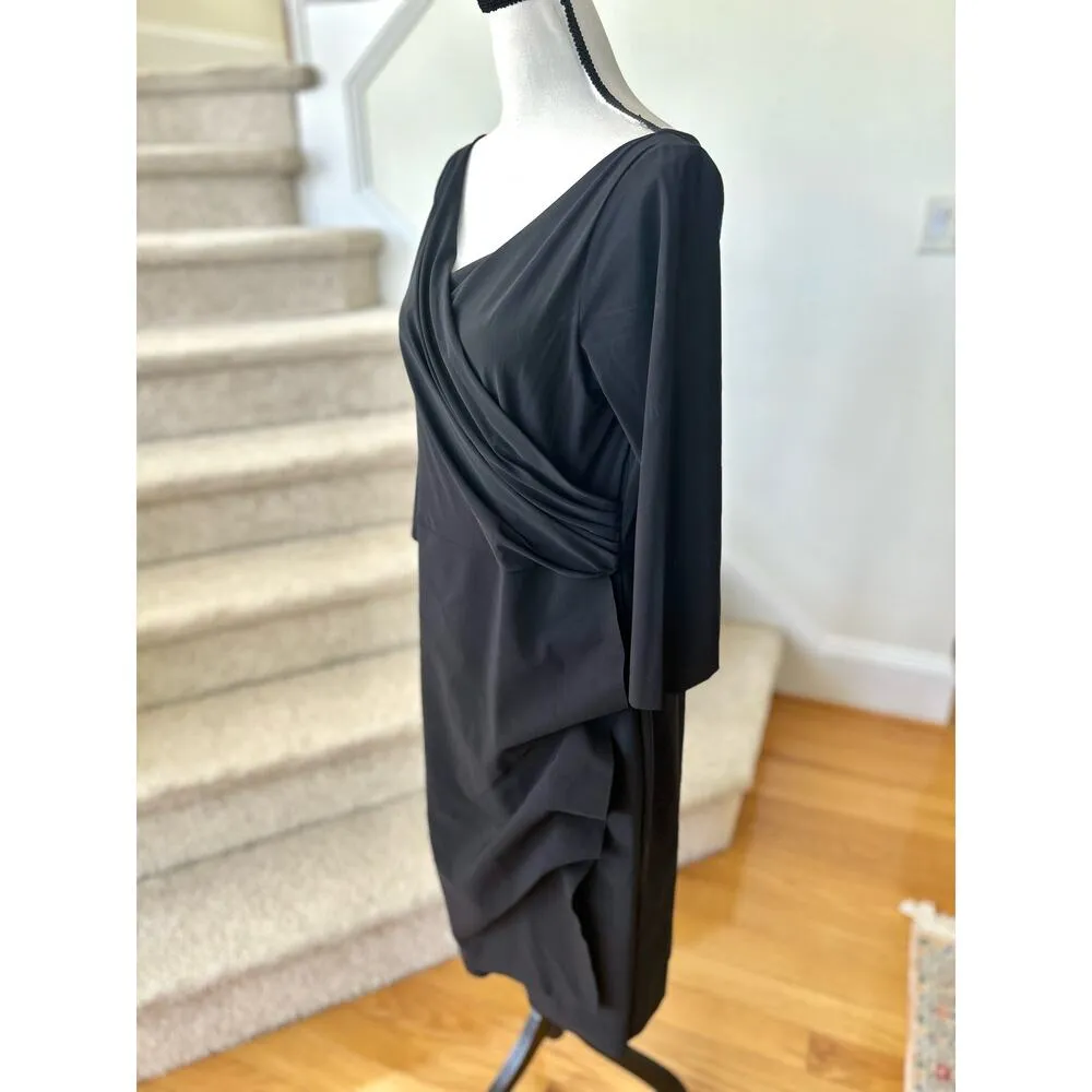 Chiara Boni La Petite Robe Florian Black Faux Wrap Ruched Sheath Dress Size XL - Image 3
