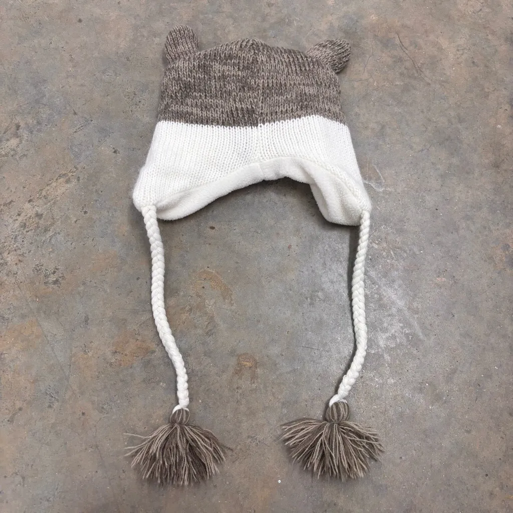 Leader LOGA Original Vintage Wolf Beanie Hat Y2K White Grey Brown Unisex Large - Image 4