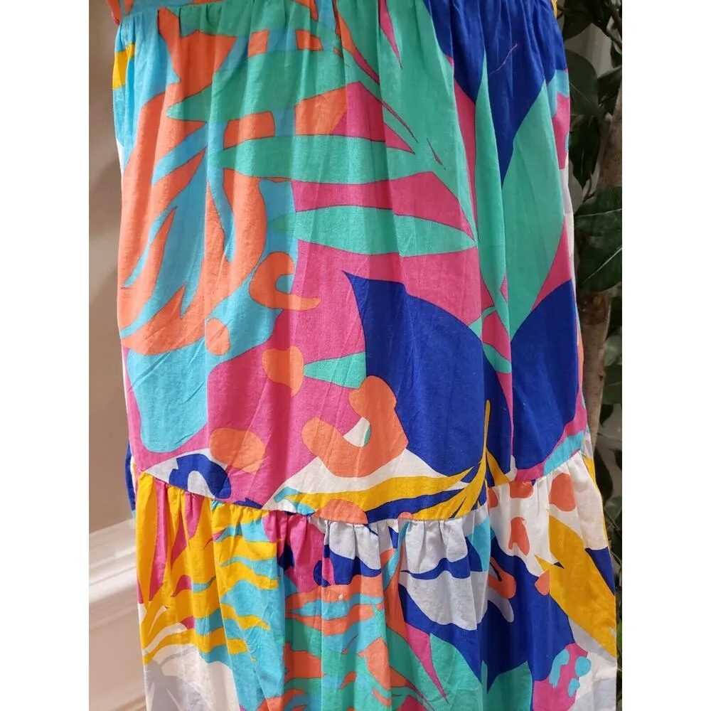 J.CREW Women's Multi Geo Print Pleated Square Neck Sleeveless Long Maxi Dress 6 - Image 4