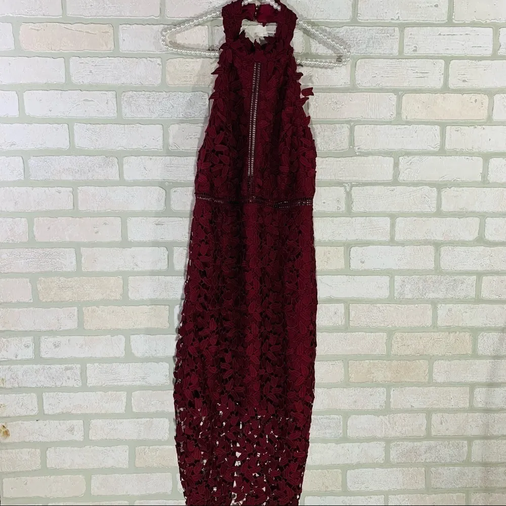 Bardot NWT Gemma Lace Sheath Burgundy Halter Dress Size 8 - Image 5