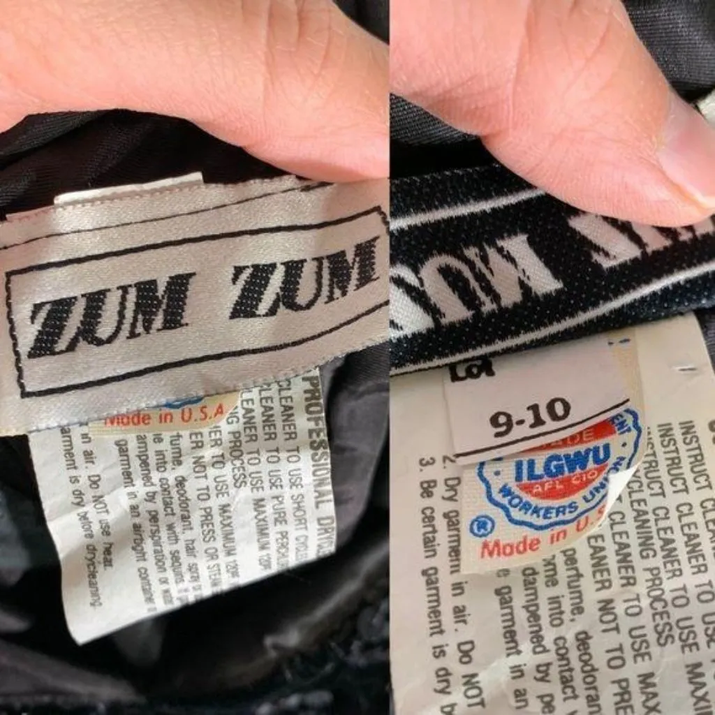 Vintage Zum Zum Black Dress Size Small Velvet Sequin Metallic Short Sleeves - Image 7