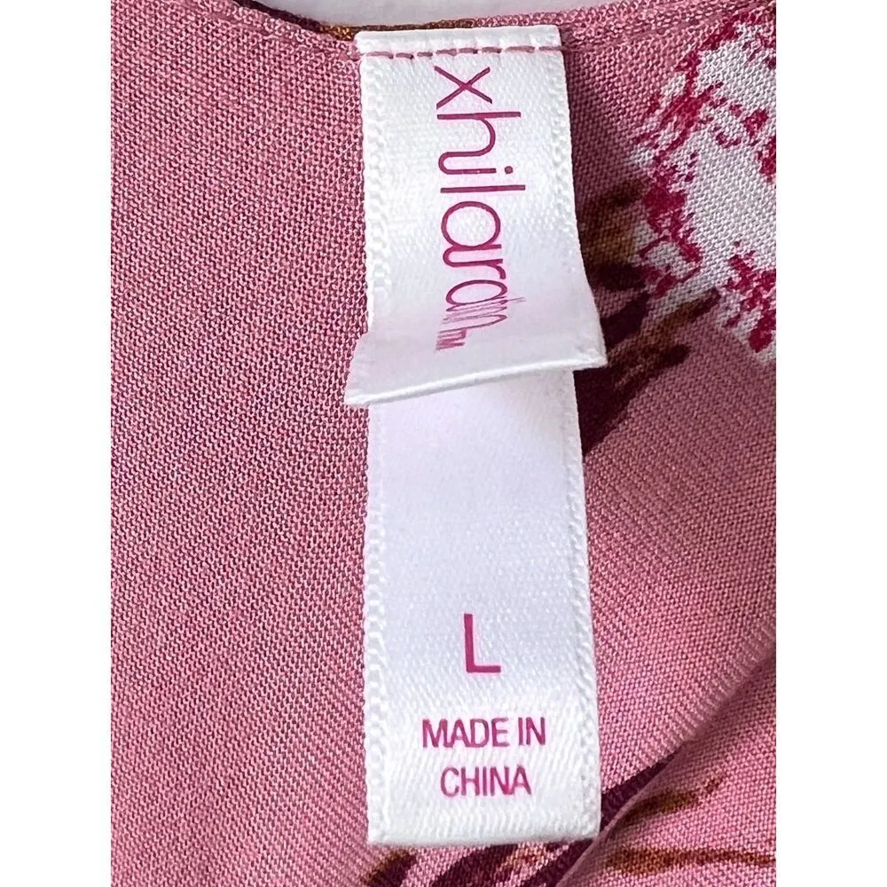 Xhilaration Pink red floral dress pockets bottom short sleeve 100% viscose L - Image 2