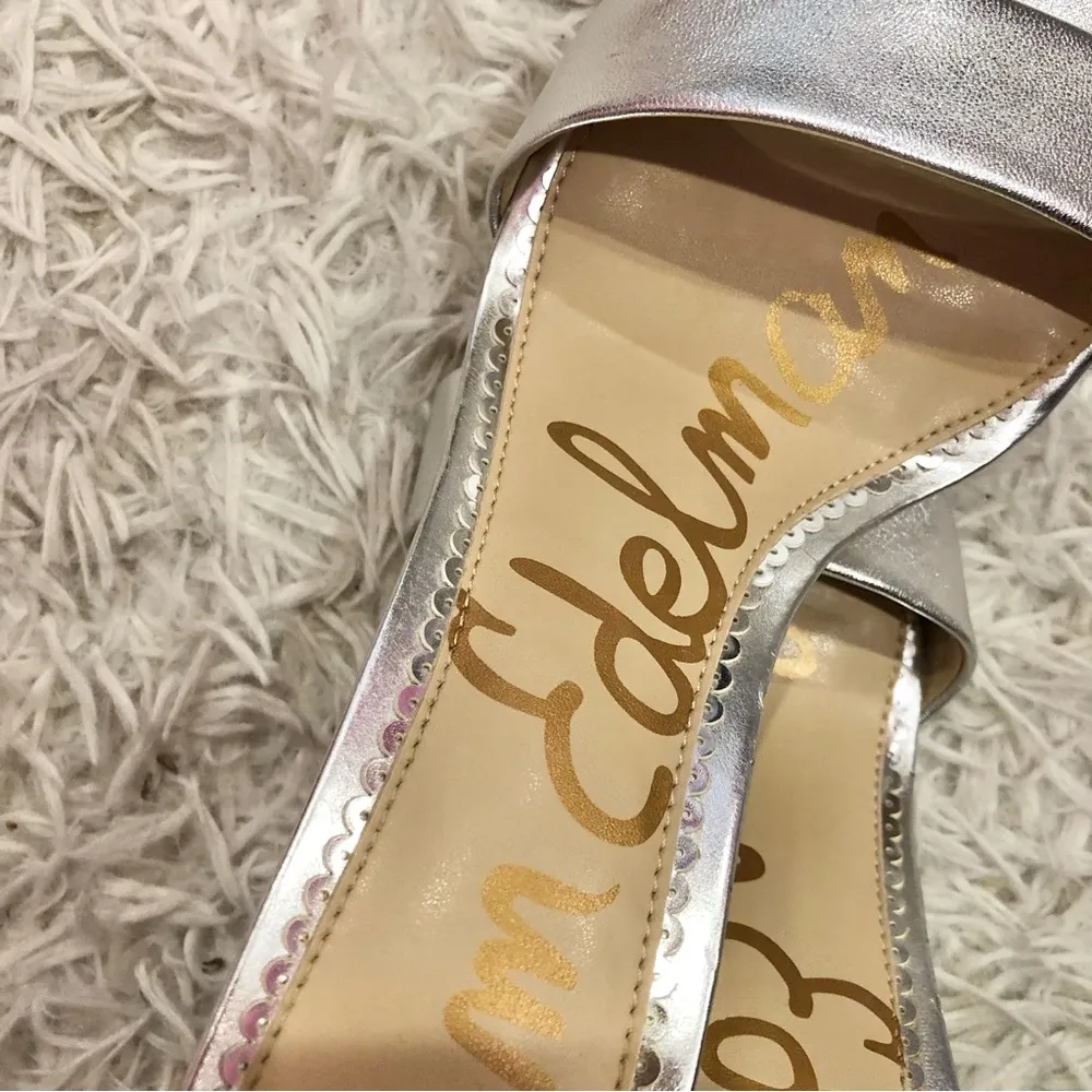 Sam‎ Edelman Yaro Leather Block Heels Silver Metallic Size 10 - Image 9