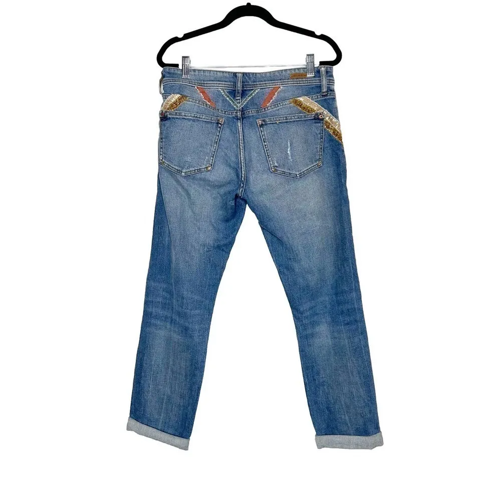 Anthropologie Pilcro Embellished Slim Boyfriend Jeans Women's Sequins Blue Sz 27 - Image 3