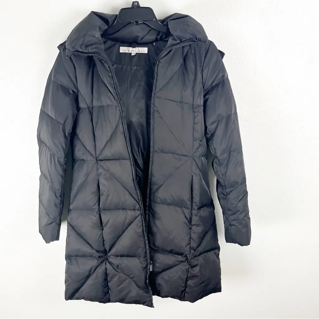 KENNETH COLE Black Down Feather Filled Faux Fur Hoodie Puffer Trench Coat Medium - Image 6