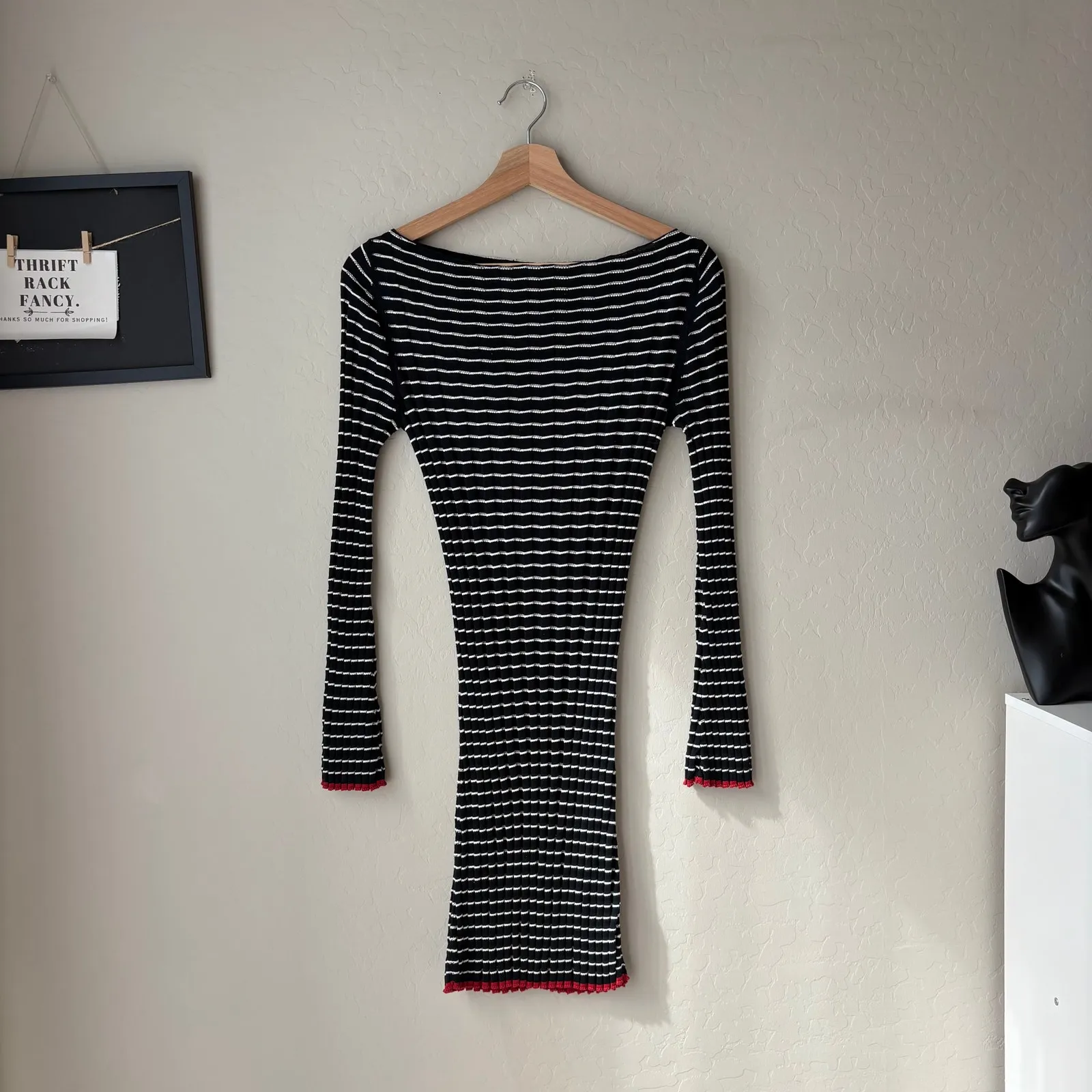 Guest in Residence Dress Black Striped Ribbed Knit Long Sleeve Minidress Size S - Image 3