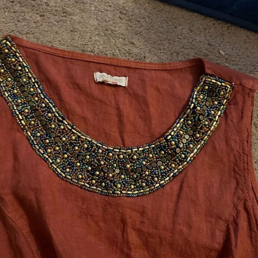 Lina tomei rust linen dress M Size M - Image 12