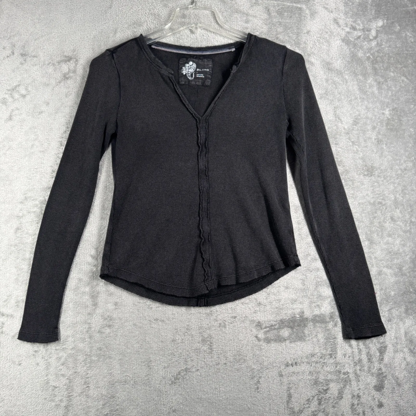 Pilcro Thermal Top Long Sleeve V Neck Casual Layering Shirt Black Gray‎ Small - Image 2