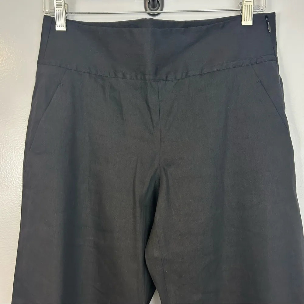 Donna Karan Black High Rise Linen Blend Wide Leg Black Pants Size 6 - Image 2