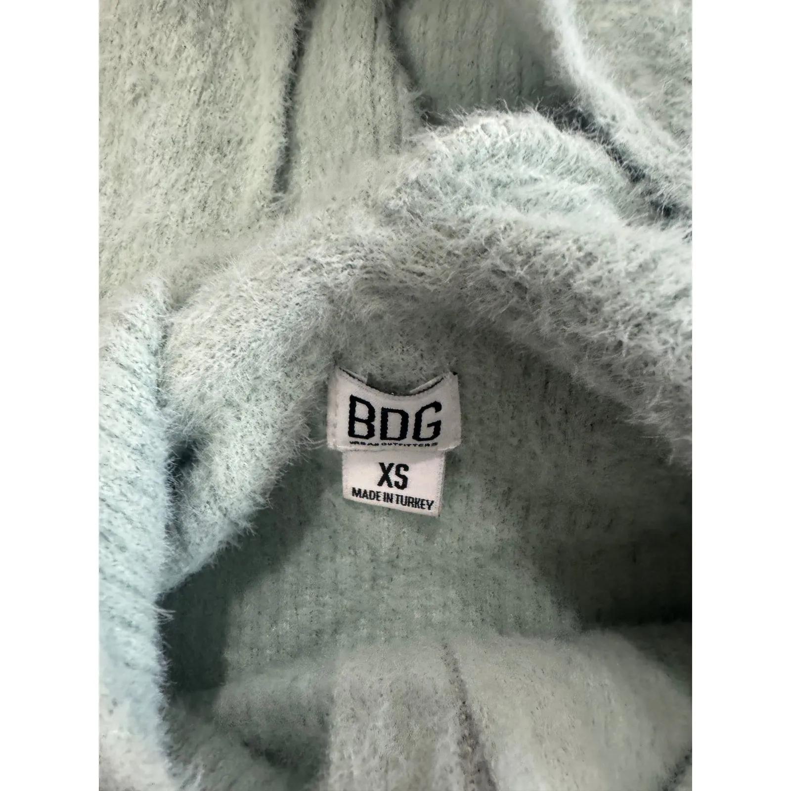 BDG Urban Outfitters Fuzzy Knit Zip Up Hoodie XS Mint Blue Cropped Sweater - Image 3