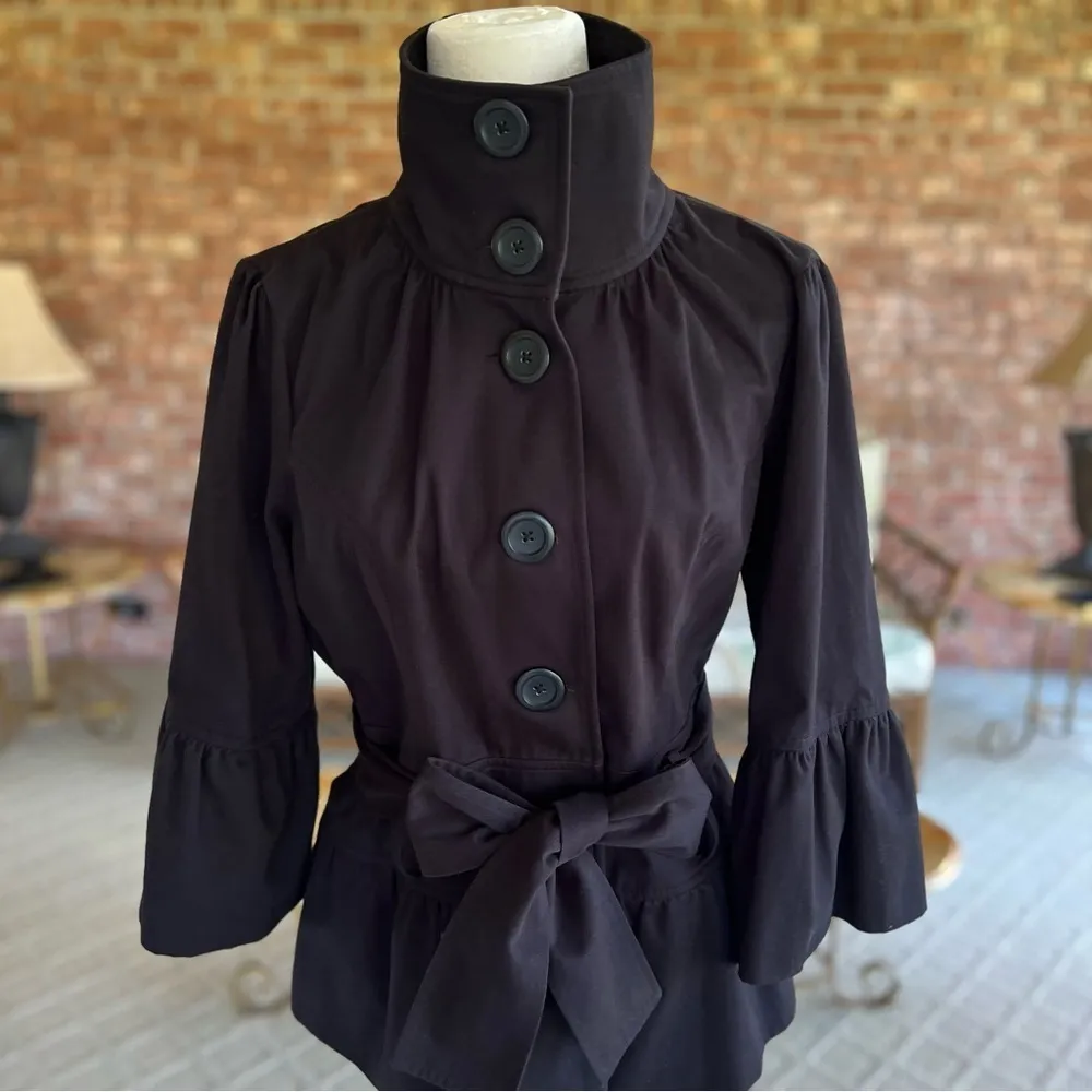 Guess  Jacket M Black Belted Peplum Bell Sleeve Lightweight - Image 13