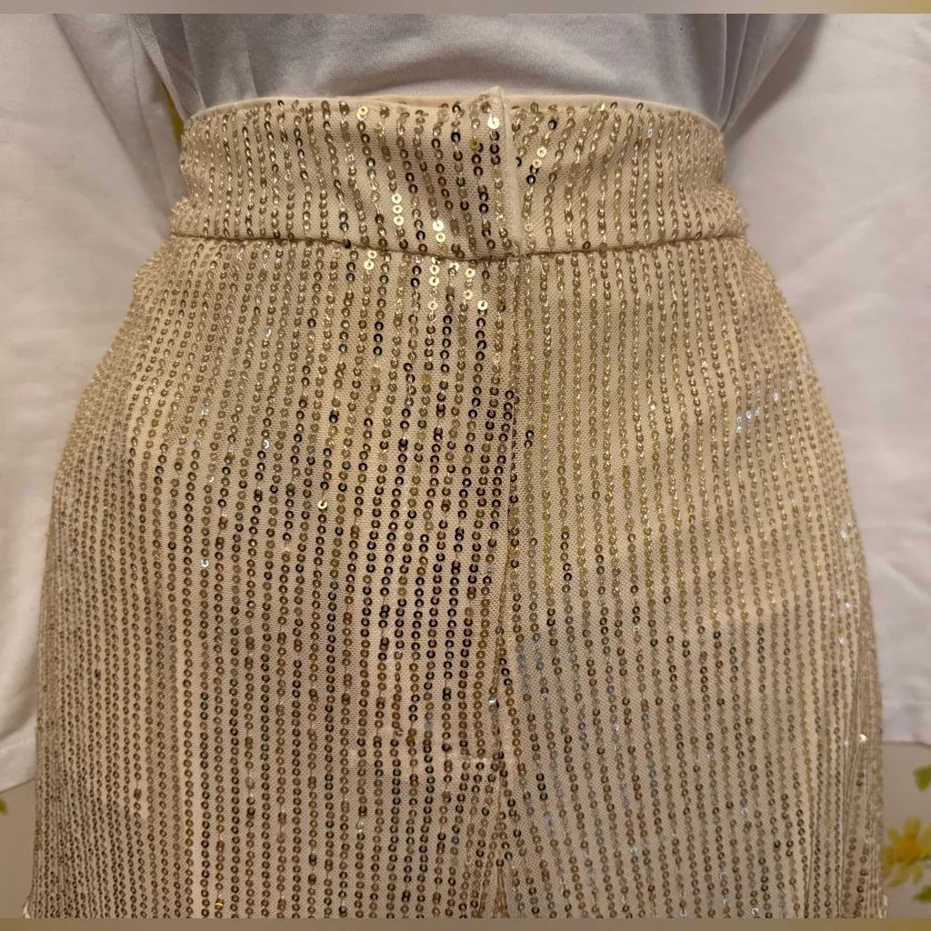 Elegant cream sequined cargo pants size M Size M - Image 4
