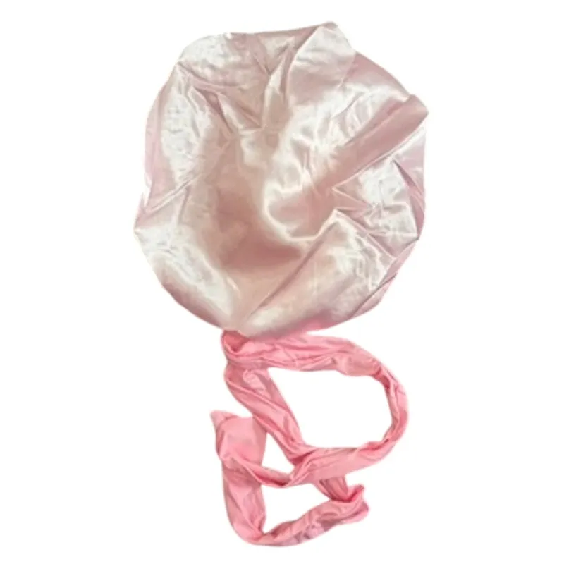 Satin Lined Elastic Band Wrap Around Bonnet in Pink - Image 2
