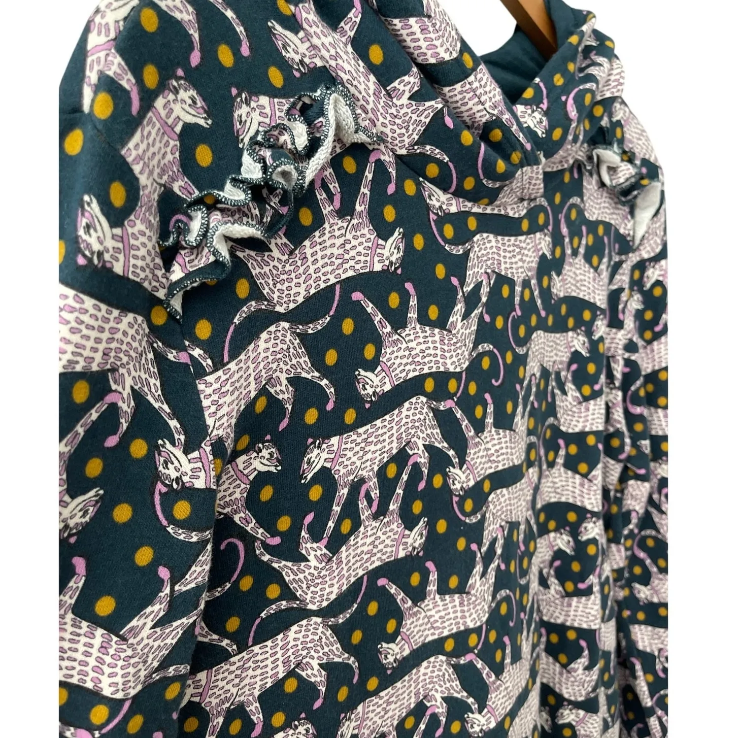 Kate Spade Hooded Cozy Leopard Print Ruffle Sweater Dress‎ Size Large - Image 4