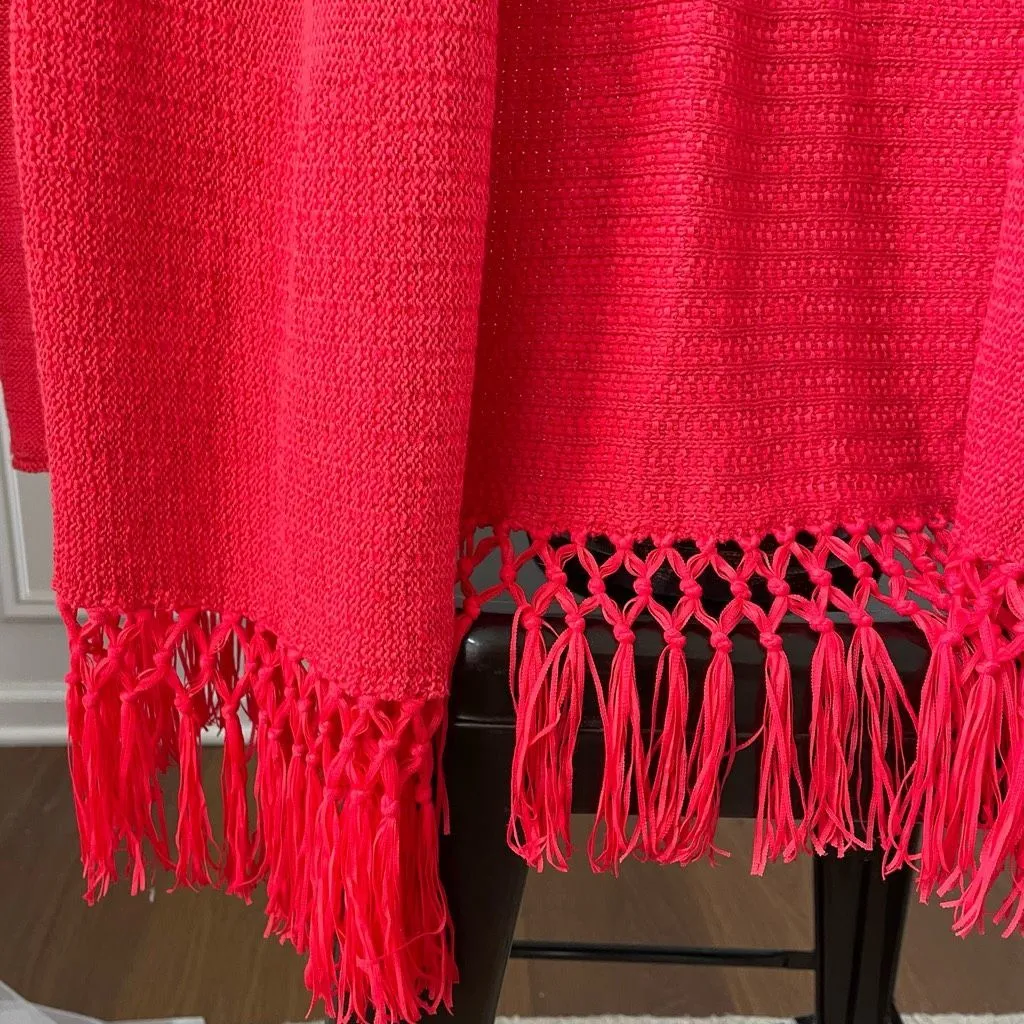 Lilly Pulitzer Tatum Open Cardigan Sweater Spicy Coral Tassel Fringe $128 S - Image 4