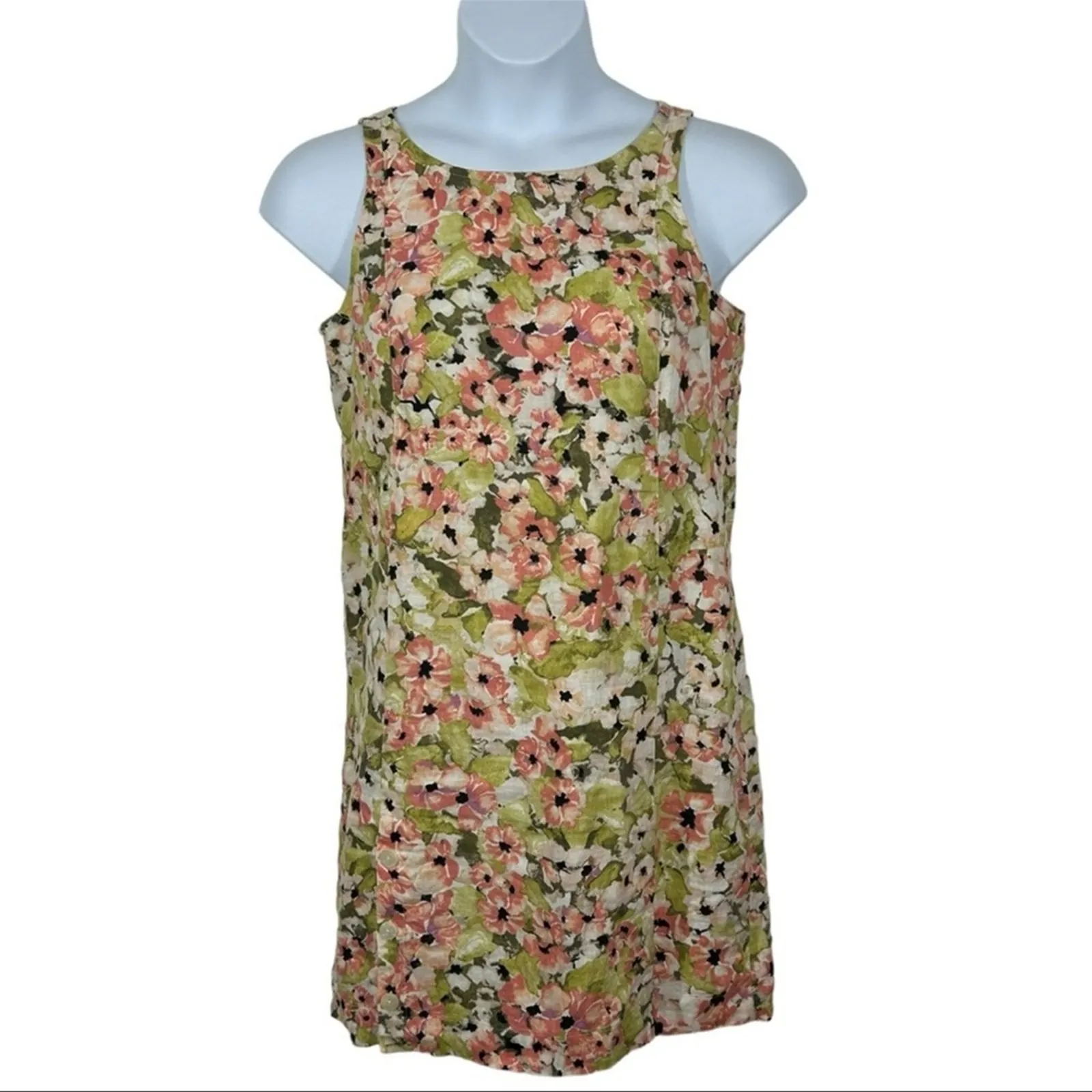J. Jill Love Linen Floral Sleeveless Shift Dress Shrimp Size Small Pink - Image 6