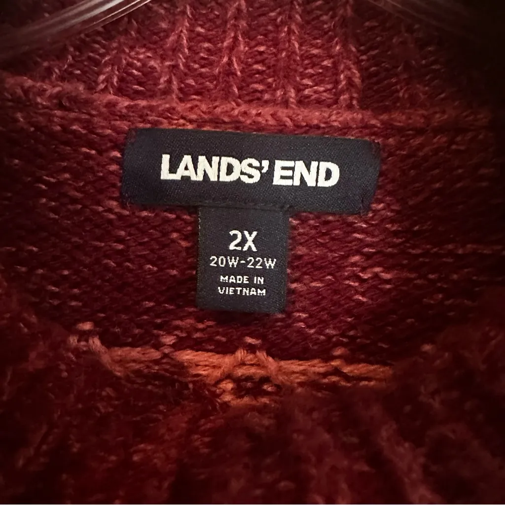 Lands'‎ End Fair Isle Turtleneck Sweater Women's 2X Burgundy Cotton Wool Blend - Image 4