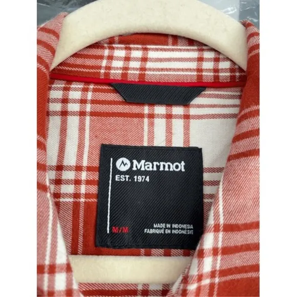 B6 Marmot Womens Flannel Shirt Medium Red Plaid Long Sleeve Button Up Casual Top - Image 2