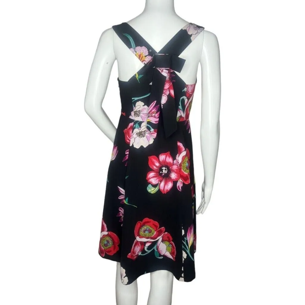 Ann Taylor Dress Women 00P Black Pink Floral Sheath Dress Crossover Strap Petite - Image 4