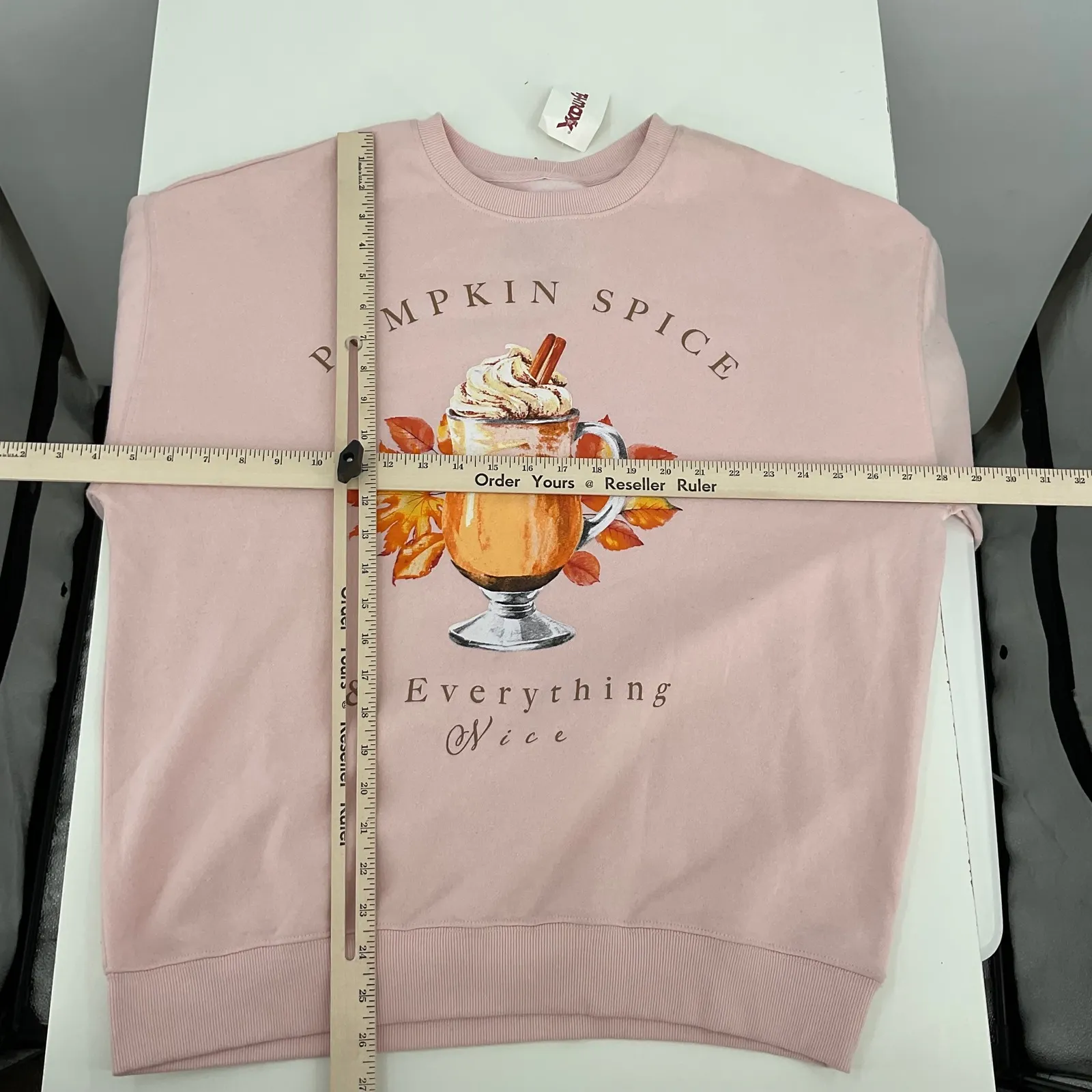 Goodie Two Sleeves Pumpkin Spice Sweatshirt Women's Size L Pink Graphic Pullover - Image 5