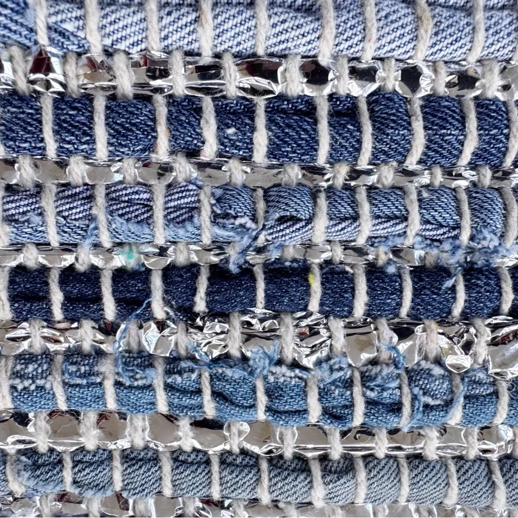 Anthropologie Studio Maybelle Handwoven Large Denim Tote Bag Blue and Silver - Image 2