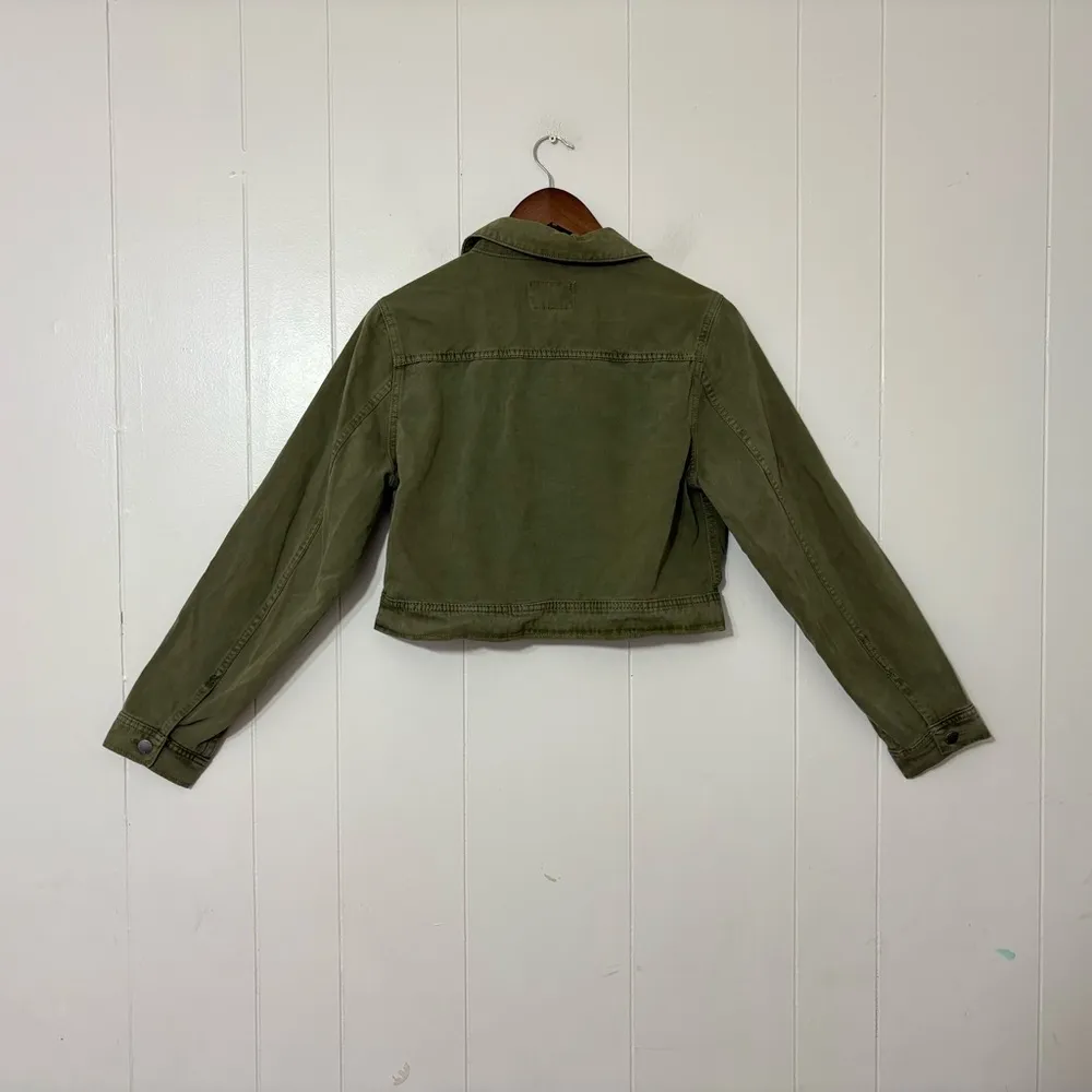 Velvet Heart Denim Long Sleeved Cropped Jacket  Olive Green Cotton Size L - Image 8