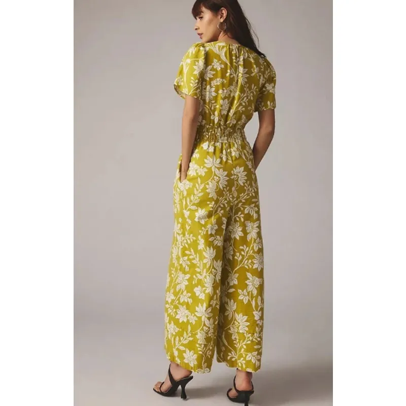 Anthropologie Somerset Wide Leg Jumpsuit in Chartreuse Pockets Size‎ Medium - Image 2