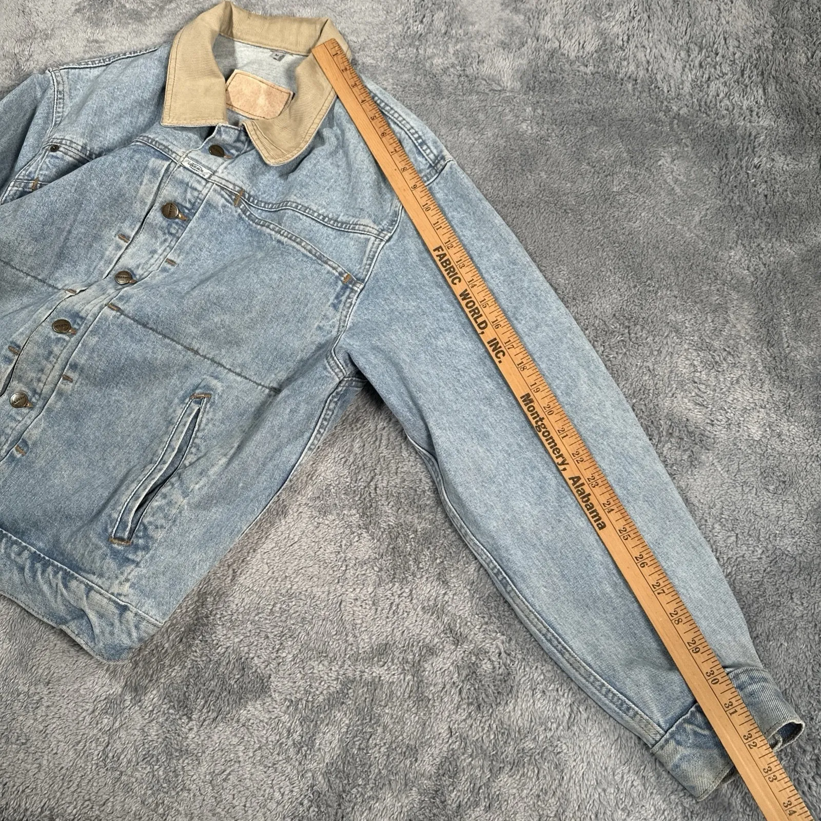 Vintage Marithe Francois Girbaud Denim Jacket SZ M Corduroy Collared Boxy Barn Blue Size M - Image 9