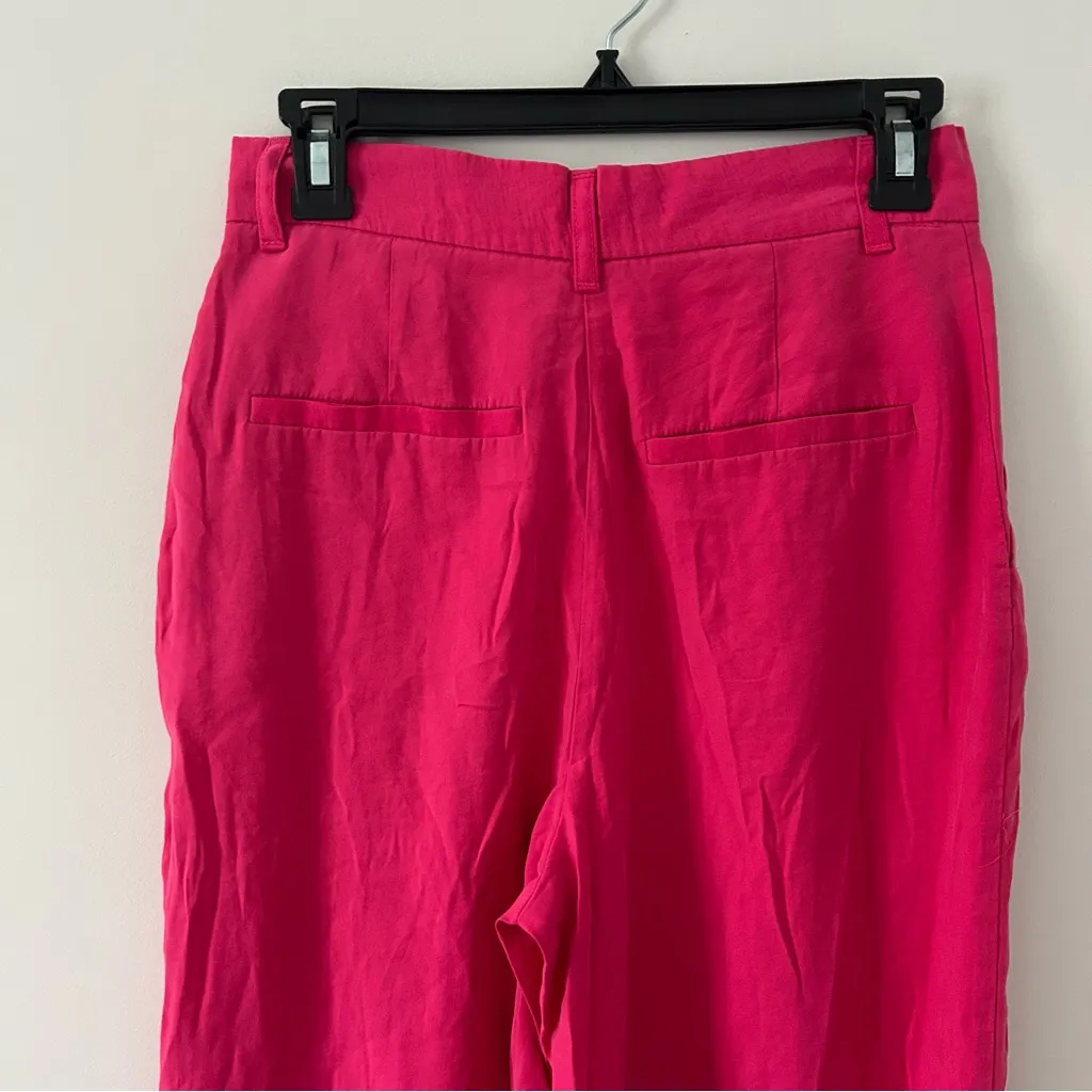 Zara High Rise Pleated Front Wide Leg Ribbed Modal Hot Pink Fuchsia Pants XS - Image 4