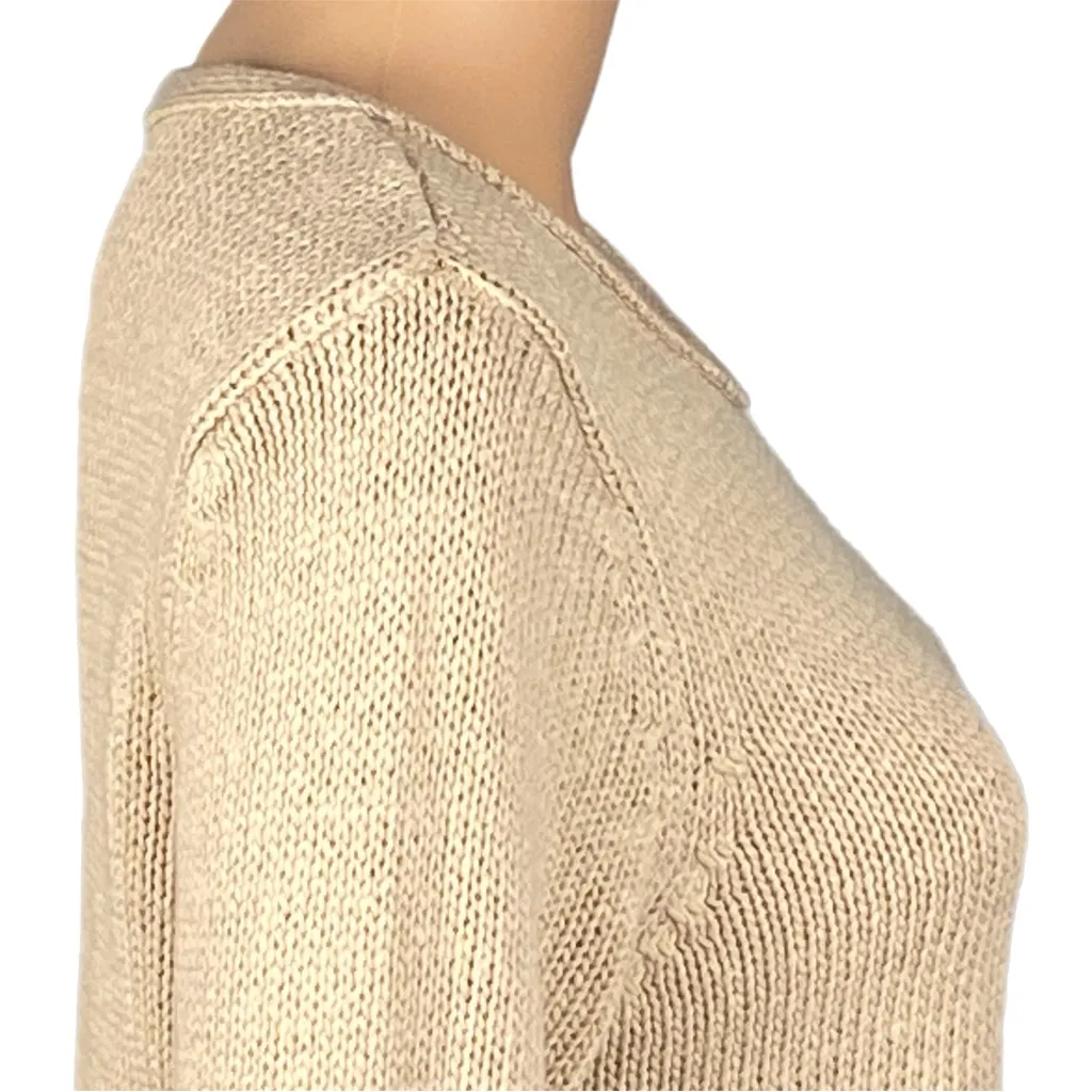 ARTISAN NY butter cream crew neck knit Sweater with fringe at the hem Small - Image 5