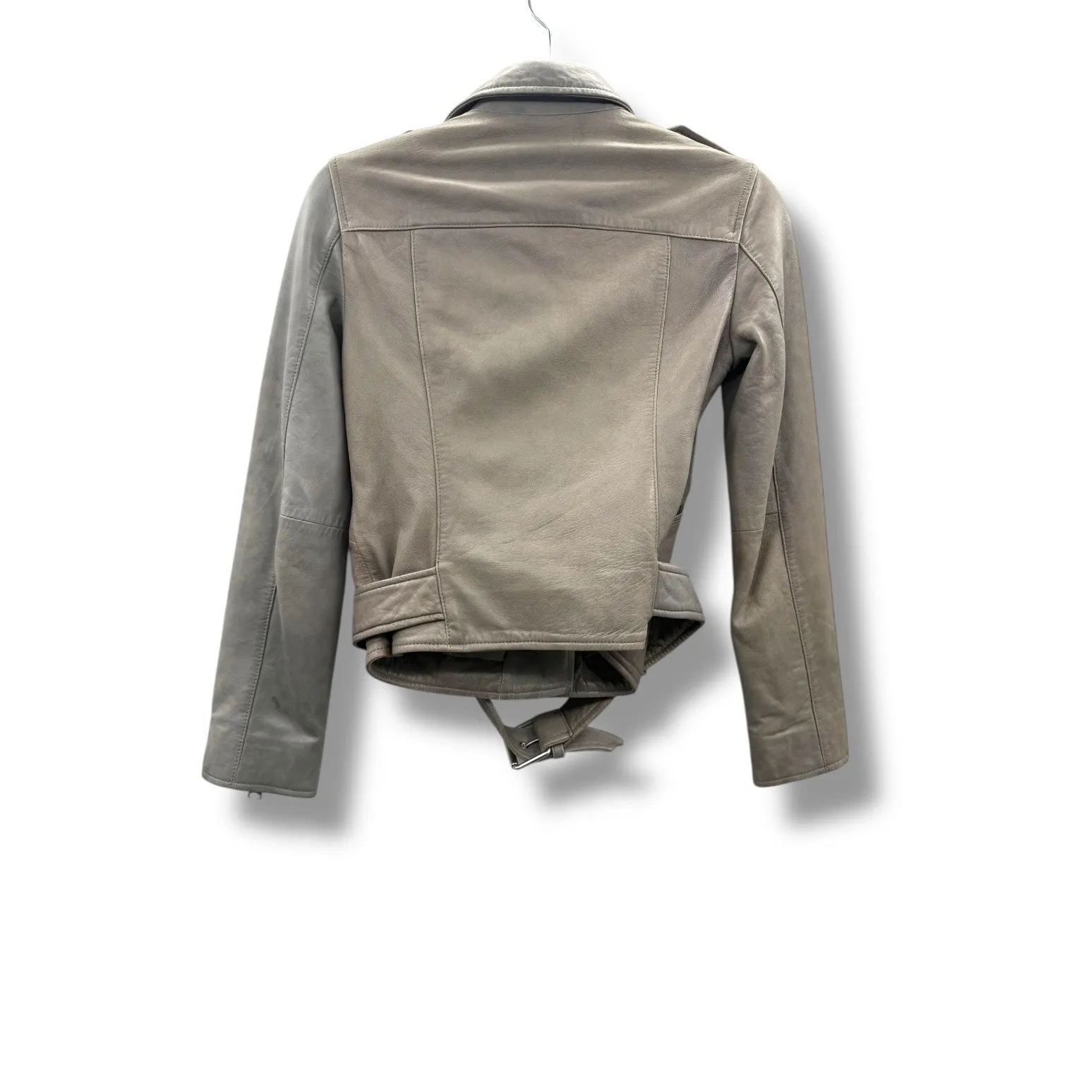 AllSaints Balfern Leather Biker Jacket Women's Size 0 Taupe Moto Fall Edgy - Image 4