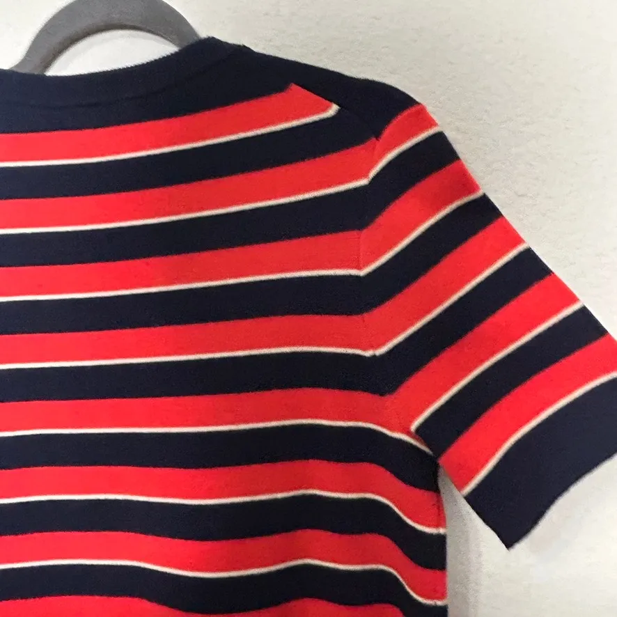 NEW J. Crew Short-Sleeve Striped Sweater Knit Dress Red Blue Wool Md Academia - Image 12