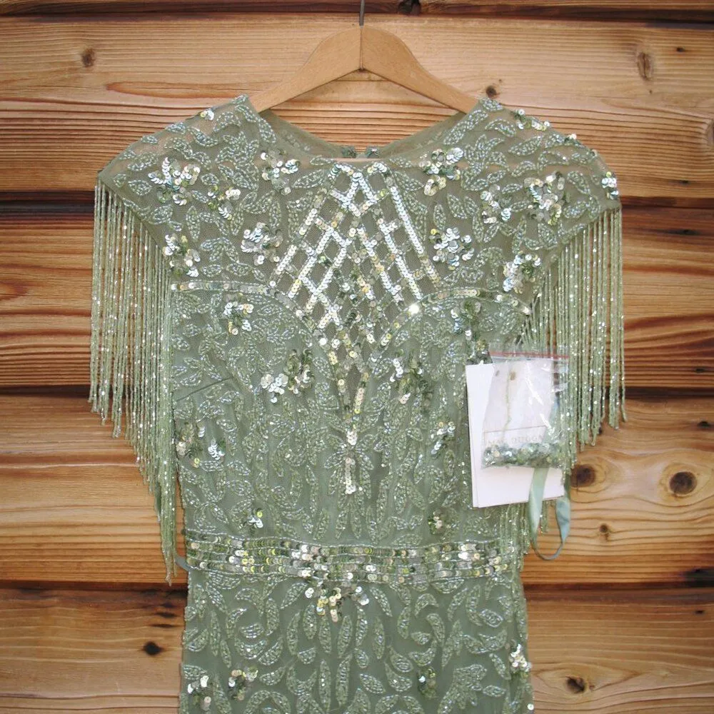 MAC DUGGAL 4908 Size 2 High Neck Sleeveless Beaded Fringe Fitted Gown Dress - Image 8