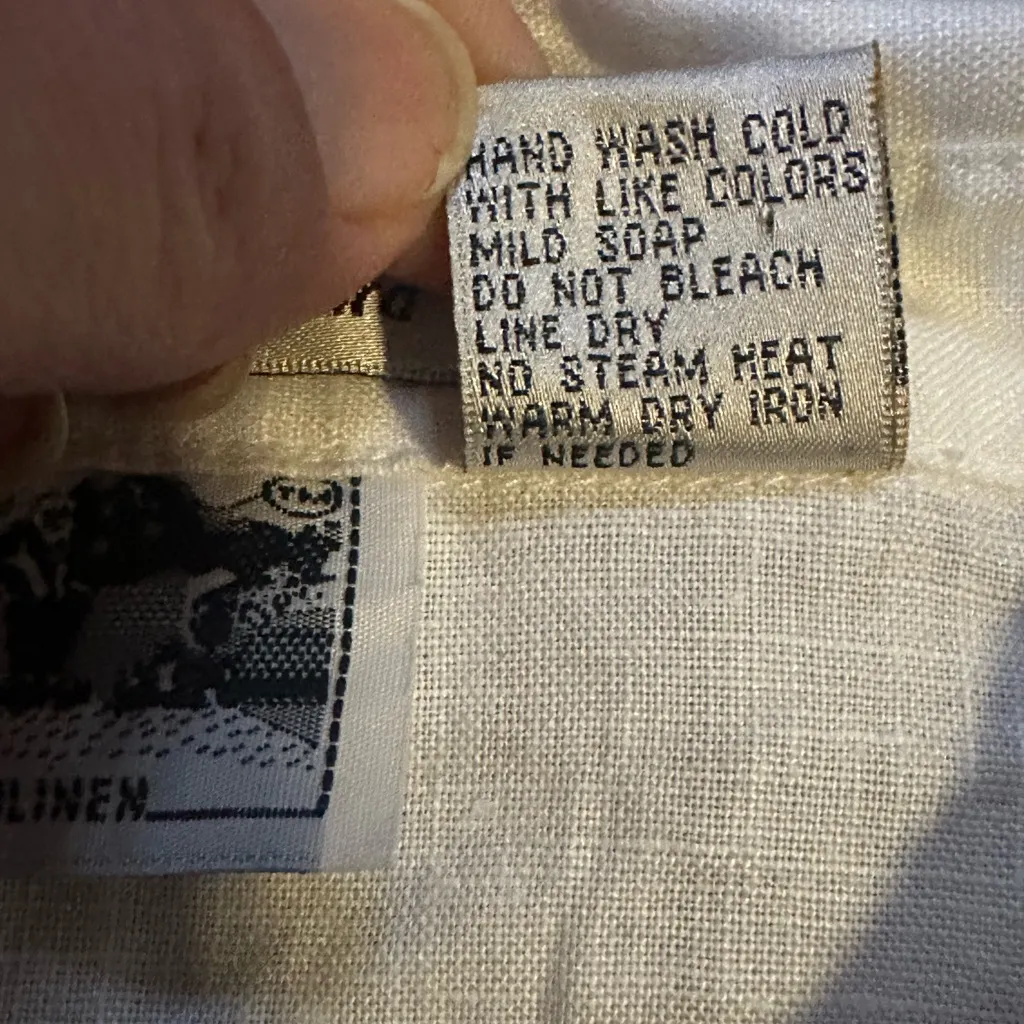 Vintage Edward 100% Irish Linen Medium Sleeve Button Up Shell Buttons EUC White - Image 8