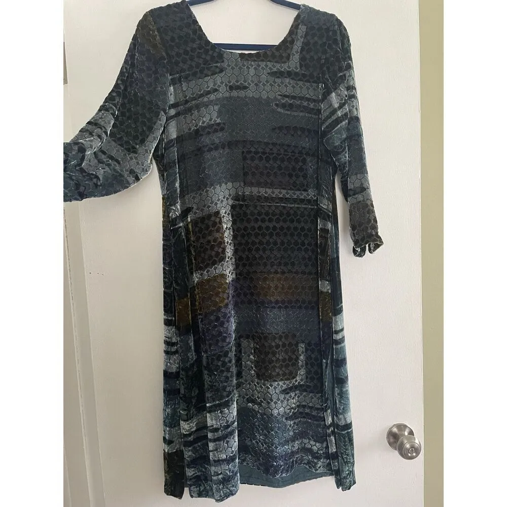 Women Kurta Pakistani Indian Kurti Shirt Dress S velvet silk and silk lining Blue - Image 9