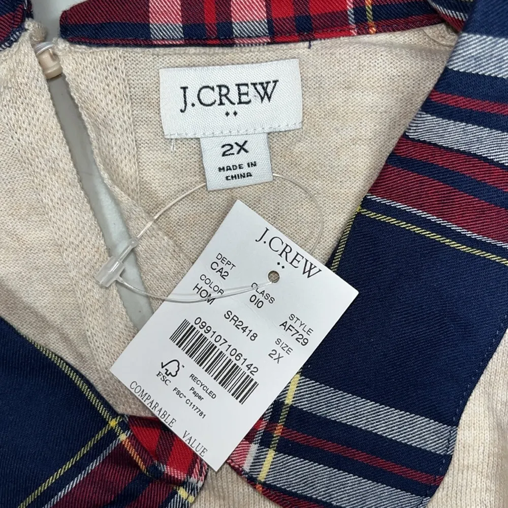 J. Crew NWT Size 2X Tan - Plaid Layered Long Sleeve 100% Cotton Sweater Top - Image 5