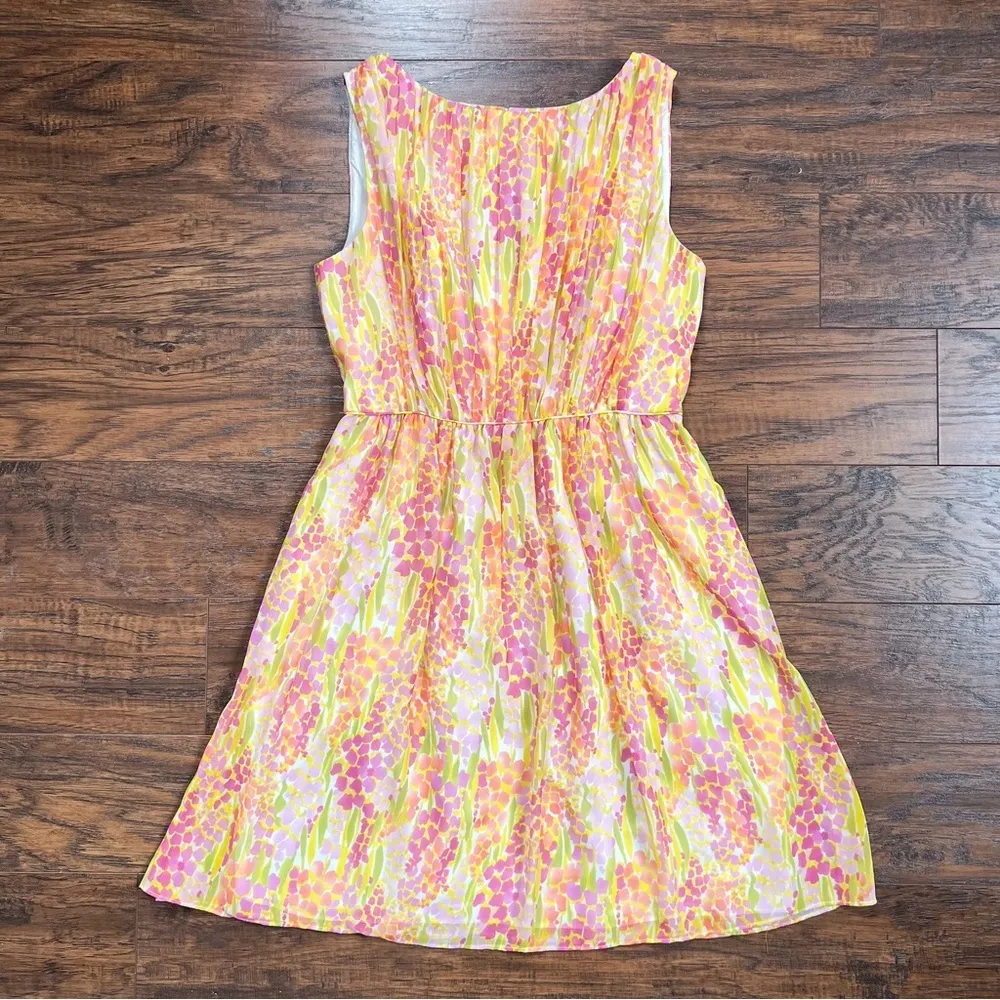 Shoshanna • floral mini dress fit & flare pink orange yellow flowy sleeveless - Image 2