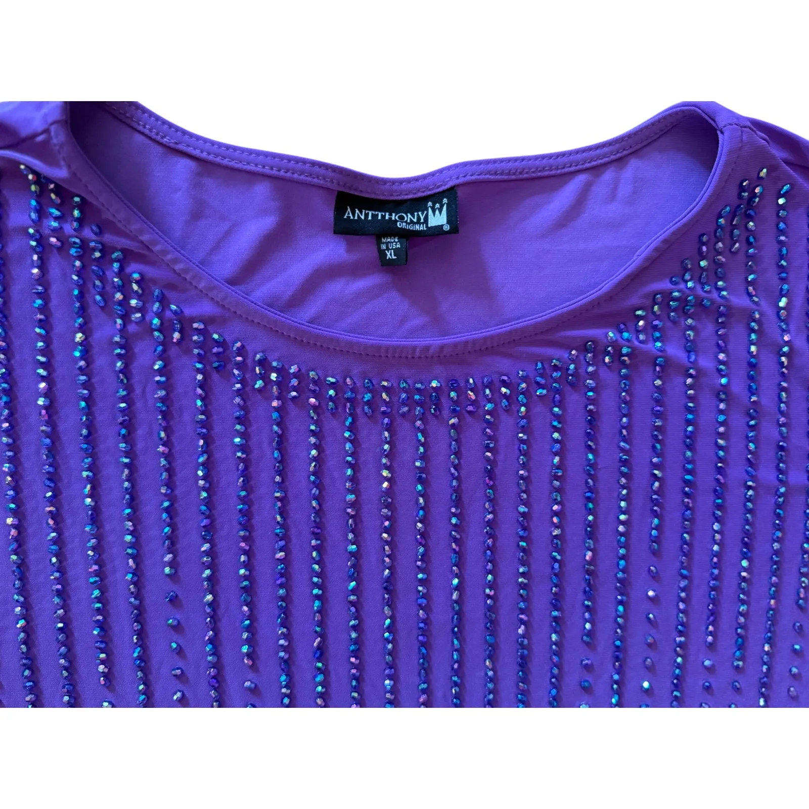 Anthony Original Purple Beaded Top Women's XL Short Sleeve USA Made‎ - Image 6