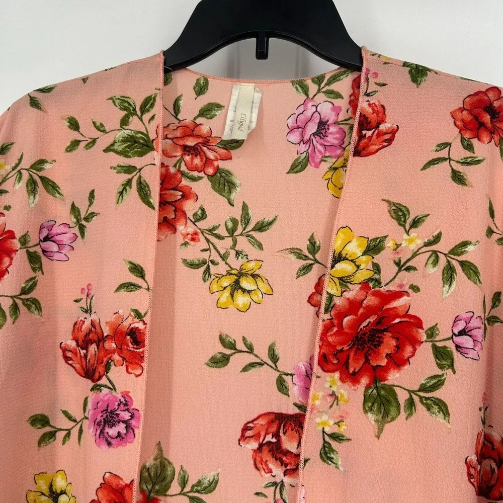Lilypad Pink Floral Kimono Cover Up Boho Lightweight Open Front Long Line Size S - Image 2