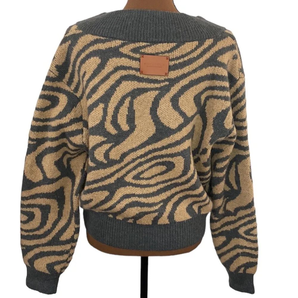 Scotch & Soda Cropped V-Neck Alpaca Blend Sweater In Wood Grain grey camel sz M - Image 4