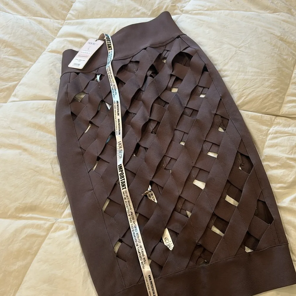 NWT House of CB Brandi Bandage Midi Skirt in Taupe Size‎ Large - Image 4