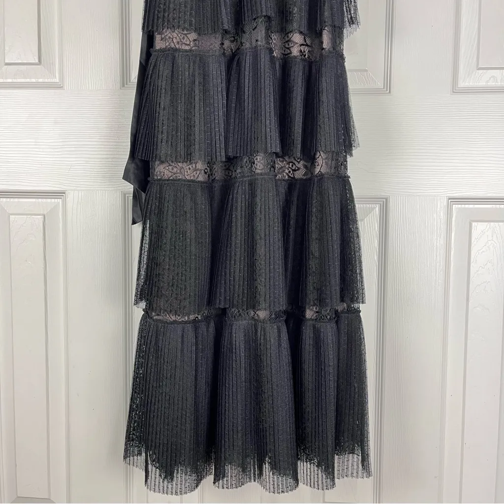 BCBGMaxAzria Long Tiered Lace Black Gown - Image 11