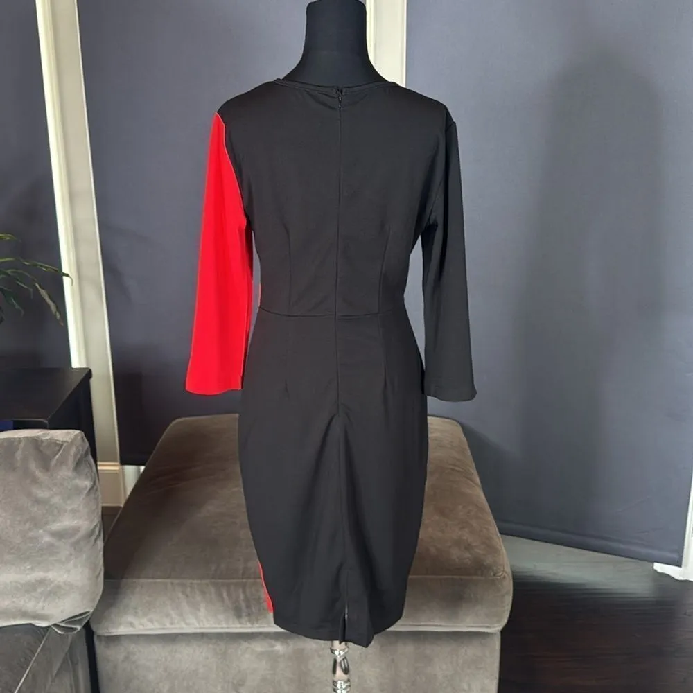 Womens Black & Red Asymmetrical Ruffled Front Midi Dress 3/4 Sleeve Size 3XL NEW - Image 4