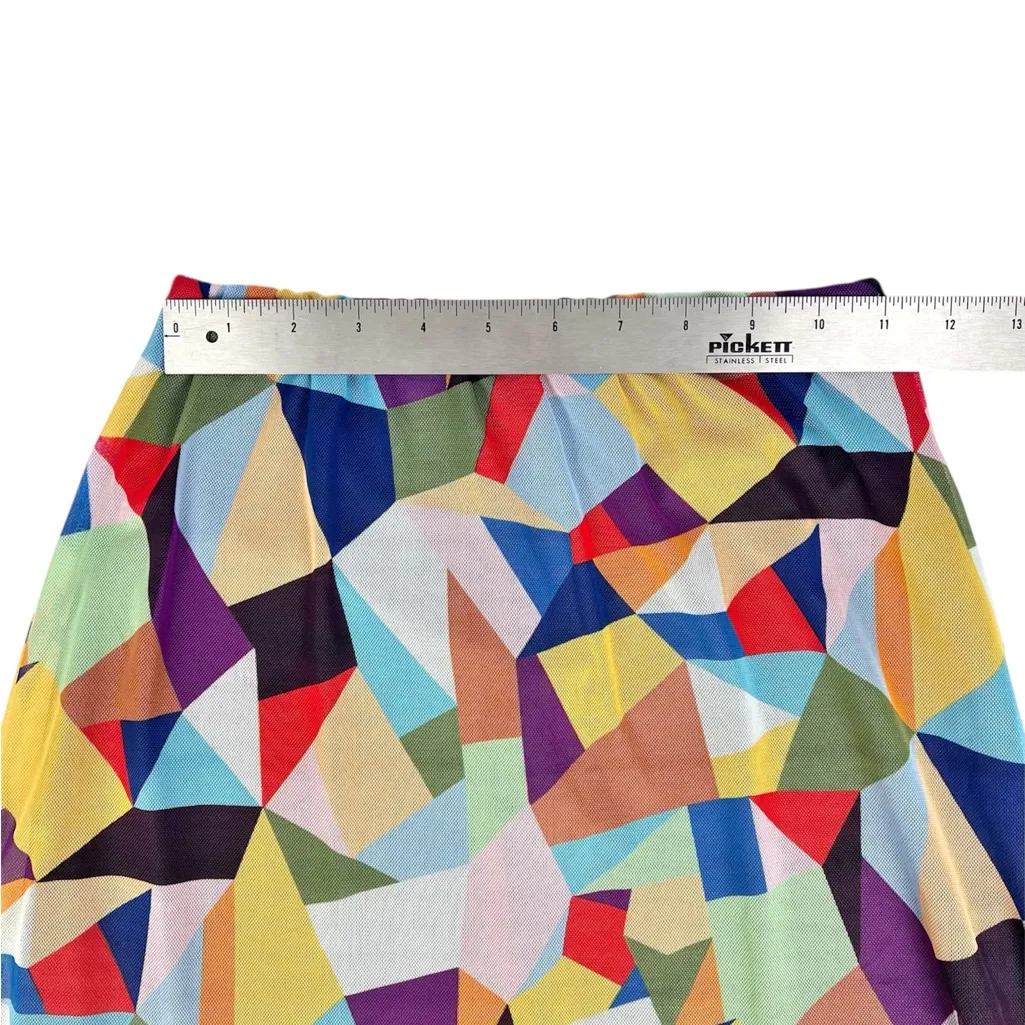 Nasty Gal Multi Geometric Mesh Stretch Pull On Mini Skirt Lettuce Edge Size 6 - Image 4