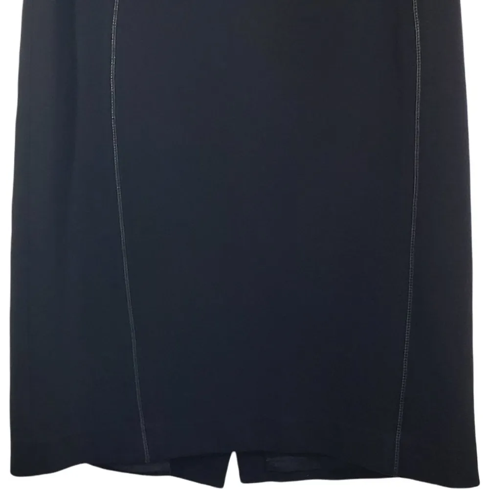 IRIS SETLACKWE Size 6 Black Faux Leather Trim, Back Slit, Pencil Skirt - Image 4